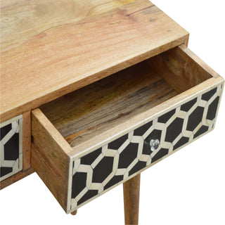 Bone Inlay Console Table in Oak Finish