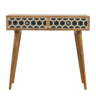 Bone Inlay Console Table in Oak Finish