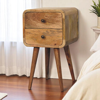 Narrow Curved Bedside Table - 2 Drawers