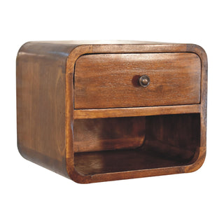 Curved Floating Bedside Table - 1 Drawer 1 Shelf