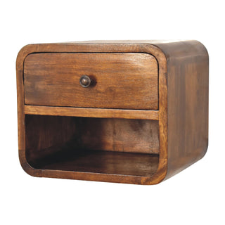 Curved Floating Bedside Table - 1 Drawer 1 Shelf
