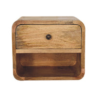 Curved Floating Bedside Table - 1 Drawer 1 Shelf in Oak Finish