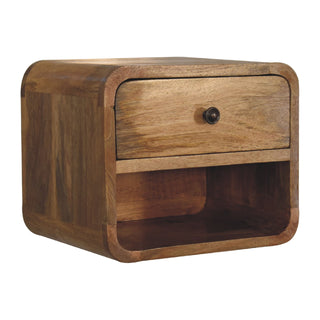 Curved Floating Bedside Table - 1 Drawer 1 Shelf in Oak Finish