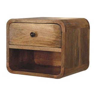 Curved Floating Bedside Table - 1 Drawer 1 Shelf in Oak Finish