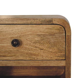 Curved Floating Bedside Table - 1 Drawer 1 Shelf in Oak Finish