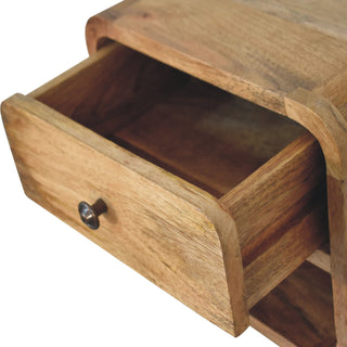 Curved Floating Bedside Table - 1 Drawer 1 Shelf in Oak Finish