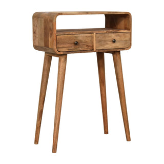 Curved Narrow Console Table in Oak Finish