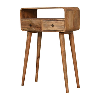 Curved Narrow Console Table in Oak Finish