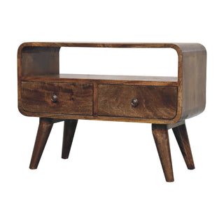 Narrow Curved TV Unit in Grey-Wash Finish