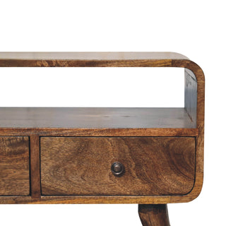 Narrow Curved TV Unit in Grey-Wash Finish