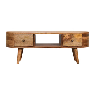 Chestnut Rounded Media Unit – 2 Drawer in Oak Finish
