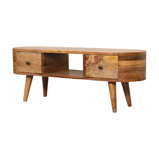 Chestnut Rounded Media Unit – 2 Drawer in Oak Finish