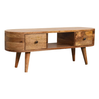 Chestnut Rounded Media Unit – 2 Drawer in Oak Finish