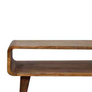 Curved TV Unit in Oak Finish - Open Shelf