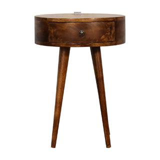 Circular Bedside Table in Chestnut Finish