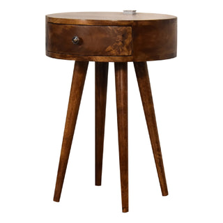 Circular Bedside Table in Chestnut Finish