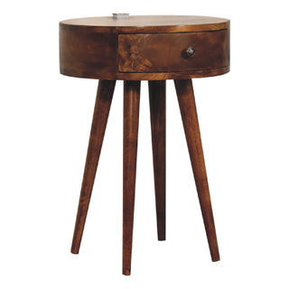 Circular Bedside Table in Chestnut Finish