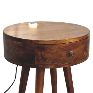 Circular Bedside Table in Chestnut Finish