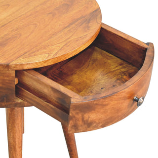 Circular Bedside Table in Chestnut Finish