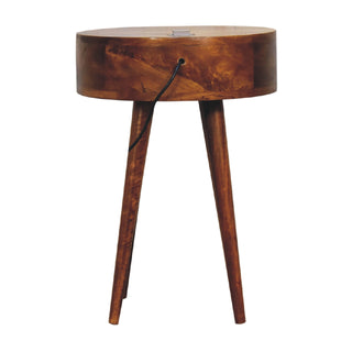 Circular Bedside Table in Chestnut Finish