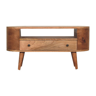 Narrow Rounded Media Unit in Oak Finish