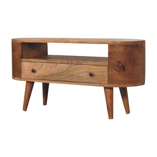 Narrow Rounded Media Unit in Oak Finish