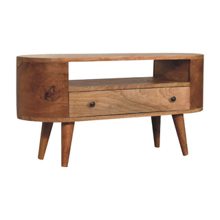 Narrow Rounded Media Unit in Oak Finish