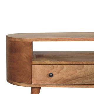 Narrow Rounded Media Unit in Oak Finish