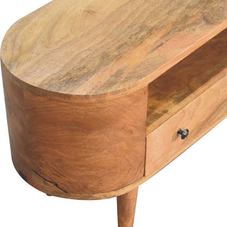 Narrow Rounded Media Unit in Oak Finish
