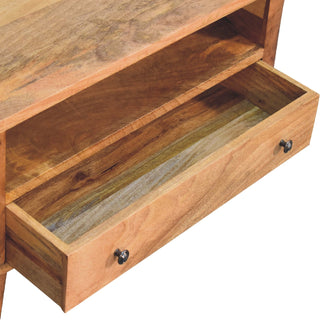 Narrow Rounded Media Unit in Oak Finish