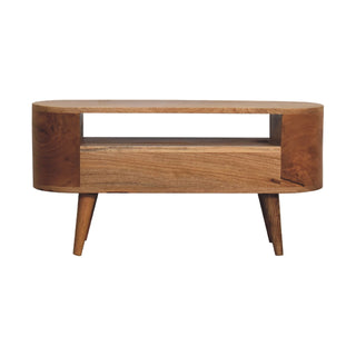 Narrow Rounded Media Unit in Oak Finish
