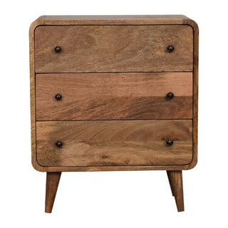 Narrow Curved Chest of Drawers in Oak Finish