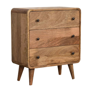 Narrow Curved Chest of Drawers in Oak Finish