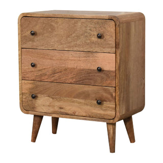 Narrow Curved Chest of Drawers in Oak Finish