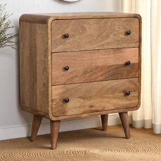 Narrow Curved Chest of Drawers in Oak Finish