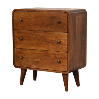 Narrow Curved Chest of Drawers in Chestnut Finish