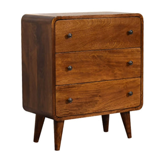 Narrow Curved Chest of Drawers in Chestnut Finish