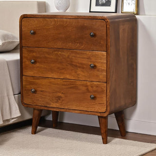 Narrow Curved Chest of Drawers in Chestnut Finish