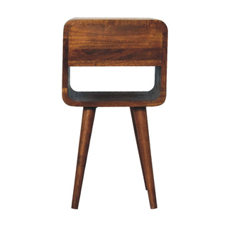 Narrow Curved Bedside Table in Chestnut - 1 Drawer 1 Shelf