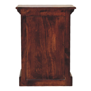 Solid Mango Wood Glazed Door Bedside Table, Cherry Finish