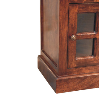 Solid Mango Wood Glazed Door Bedside Table, Cherry Finish