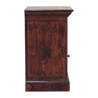 Solid Mango Wood Glazed Door Bedside Table, Cherry Finish