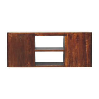 Media Unit with Gold Bar Knobs in Chestnut Finish
