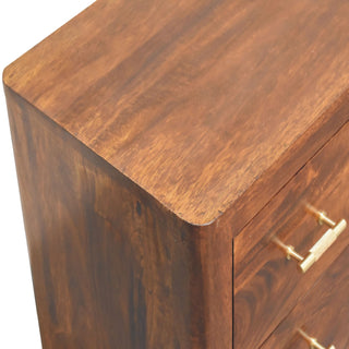 Media Unit with Gold Bar Knobs in Chestnut Finish