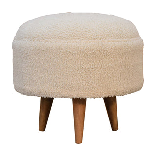Cream Bouclé Round Stool