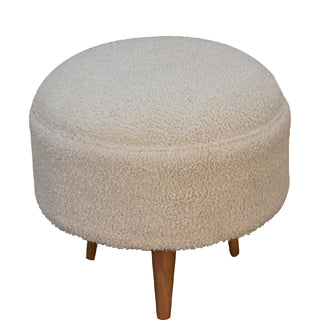 Cream Bouclé Round Stool