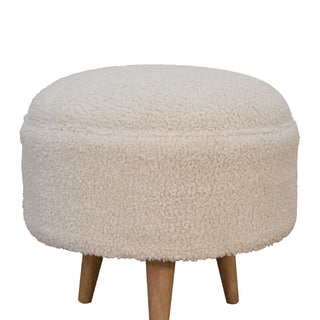 Cream Bouclé Round Stool