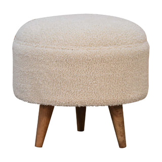 Cream Bouclé Round Stool