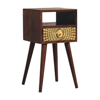 Narrow Bedside Table, Chestnut and Brass Plated