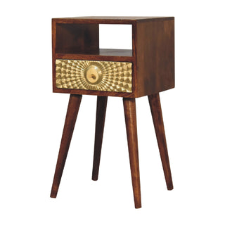Narrow Bedside Table, Chestnut and Brass Plated